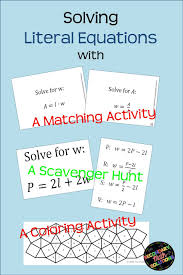 Literal Equations Matching Activity Literal Equations
