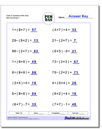 The Order Of Operations Worksheets In This Section Provide Plenty Of Practice And They Graduall Negative Numbers Worksheet Integers Worksheet Negative Numbers
