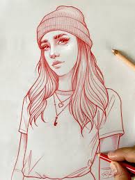 Coole Madchen Bilder Ein Madchen Mit Rotem Bleistift Gezeichnet Mit Grossen Augen Und Vollen Lip Girl Drawing Sketches Cool Art Drawings Illustration Sketches Vögel zeichnen weinende mädchen illustration mädchen kunstdruck zeichnung ideen bleistift zeichenvorlagen traurige kunst blumen kunst art and illustration.
