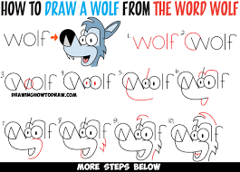 How To Draw Cartoon Wolves From The Word Wolf Easy Steps Drawing Tutorial How To Draw Step By Step Drawing Tutorials Cartoon Wolf Drawing Lessons For Kids Alphabet Drawing