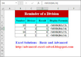 Mod Function Reminder Of A Division Excel Tutorials Excel Reminder