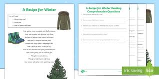 Ks2 A Recipe For Winter Poem Differentiated Worksheet Worksheet