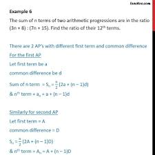 Example 6 Sum Of N Terms Of Two Aps Are In Ratio 3n 8 Arithmetic Progression Ap Formulae Based Arithmetic Progression Sum Arithmetic
