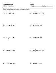 Some of the worksheets displayed are given each formula below solve each equation for the, literal equations and formulas, work 2 2 solving equations in one variable, practice solving literal equations, solving. Solving Literal Equations Notes And Worksheet Solving For A Specific Variable