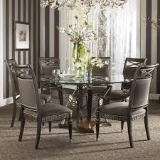 Furniture Round Glass Top Dining Top Table Connected By Six Black Wooden Dining Chair Glass Dining Room Table Formal Dining Room Sets Glass Round Dining Table