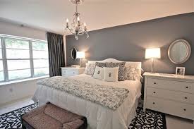 Gray Walls Black And White Bedding Red Sheets And Accents Silver Glass Furniture Or Black And White Modern Gray Master Bedroom Bedroom Makeover Home Bedroom