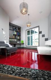 Red Wood Floor High Gloss Finish And Monochrome Decor Hardwood Floor Colors House Flooring Floor Colors