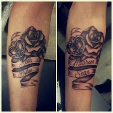 Heart Lock And Rose Tattoo With Names From Mother And Sons Rose Tattoo With Name Rose Tattoos For Women Heart Tattoos With Names