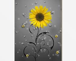 Bathroom Yellow Gray Pictures Sunflower Decor Yellow Grey Etsy Powder Room Decor Sunflower Decor Yellow Bathrooms