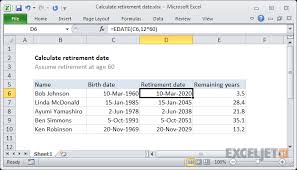 Excel Formula Calculate Retirement Date Exceljet