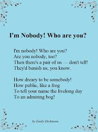 I M Nobody Who Are You Emily Dickinson Poems Dickinson Poems Popular Poems