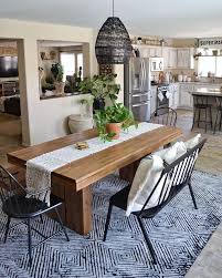 Open Spaces Can Be Challenging Because The Decor Of One Room Must Flow Into The Other Wilson Home Seamlessl Open Dining Room Boho Dining Room Dining Table Rug