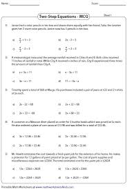 Mcq Two Step Equation Word Problems Two Step Equations Word Problem Worksheets Word Problems