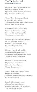 The Tables Turned By William Wordsworth Poems By Famous Poets Historical Quotes William Wordsworth Poems