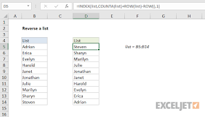 Excel Formula Reverse A List Or Range Exceljet
