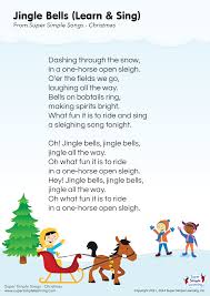 Jingle Bells Learn Sing Lyrics Poster Super Simple Christmas Songs For Kids Christmas Carols Lyrics Preschool Christmas Songs