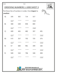 Homeschool Math Worksheet Ordering Numbers To 1000 3 Basic Math Worksheets Math Worksheets Ordering Numbers