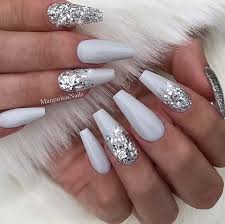 *simple operation:btartbox full cover artificial press on nails are. Grey Coffin Acrylic Nails With Glitter Nail And Manicure Trends