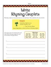 Write Rhyming Couplets Poetry Worksheets Poetry Worksheets Rhyming Couplet Rhyming Words Worksheets
