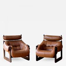 Percival Lafer Rare Matched Pair Of Percival Lafer Lounge Chairs In Leather And Rosewood