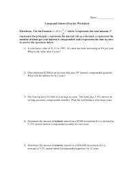 Savings Accounts Worksheets Compound Interest Answers