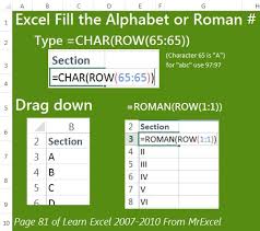 Excel Fill Alphabet Or Roman Numerals Excel Microsoft Excel Formulas Excel Formula