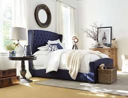 Naples Upholstered Bed Navy Blue Wrap Design Silhouette Button Tufted Headboard With Platform Height F Blue Headboard Bedroom Headboard Blue Bedroom Decor