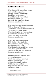 To Althea From Prison Lovelace Love Poems Poems Love Poems For Husband