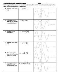 Matching Sine And Cosine Graphs And Equations Equations Math Books Graphing