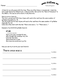 Kidzone Poetry Activity Worksheets Elementary Poetry Writing Limericks Poetry Worksheets