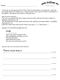 Kidzone Poetry Activity Worksheets Elementary Poetry Writing Limericks Poetry Worksheets