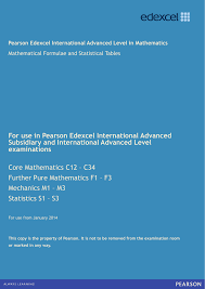 Mathematics Formula Booklet Edexcel