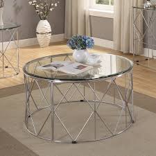 Decmode metal and glass round coffee table. Furniture Of America Eila Contemporary Round Glass Coffee Table Overstock 30972090
