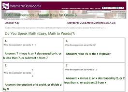 New Answer Keys Available 6th Grade Do You Speak Math Easy Math To Words Ccss Math Content 6 Ee A 2 A Internet4classrooms Math Words Ccss Math Math