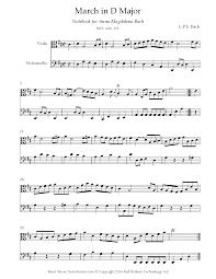 Bach March In D Major From Notebook For Anna Magdalena Bach Bwv Anh 122 Sheet Music For Viola Cello Duet 8notes Com Cello Music Sheet Music Viola Music