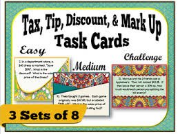 Tax Tip Discount Markup Word Problem Task Cards Word Problems Task Cards Word Problems Task Cards