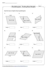 Find The Base Or Height Of Parallelograms Decimals Parallelogram Area Worksheets Parallelogram Area