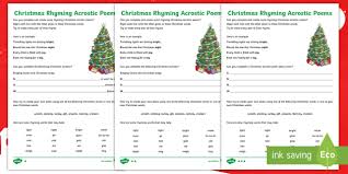 Rhyming Christmas Acrostic Poems Differentiated Worksheet Activity Sheets
