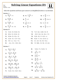 Ks3 Ks4 Maths Worksheets Printable With Answers Year 7 Math Pdf Al 5 Uk Algebra Fractions An Algebra Worksheets Solving Linear Equations Pre Algebra Worksheets
