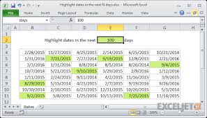 Excel Formula Highlight Dates In The Next N Days Exceljet