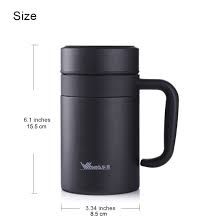 Jiaqi Insulated Coffee Mug With Handle And Lid Double Wall Stainless Steel Tumbler Vacuum Thermal Cup With Removable Tea Infuser Great Gift Idea For Men Canecas