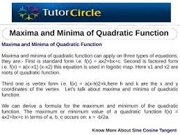 Maxima And Minima Of Quadratic Function Math Tutorcircle Com Quadratics Quadratic Functions Functions Math