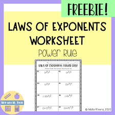 Laws Of Exponents Power Rule Worksheet Freebie Simplifying Expressions Solving Quadratic Equations Like Terms