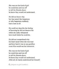 She Was Not The Kind Of Girl He Could Kiss And Run Off And Tell His Friends