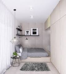 Modern Small Bedroom Ideas Podium Bed Wardrobe Neutral Color Gray Bedding Set Small Bedroom Small Bedroom Decor Small Room Design
