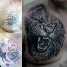 Roaring Tiger Head Guys Cover Up Upper Chest Tattoos Cover Up Tattoos For Men Cover Tattoo Up Tattoos