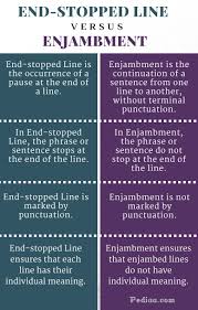 What Is The Difference Between End Stopped Line And Enjambment End Stopped Line Is Marked By Punctuation Where Phrases And Sentences Poetic Devices Book Humor