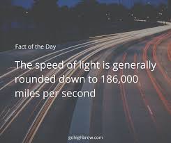 The Speed Of Light Is Generally Rounded Down To 186 000 Miles Per Second In Exact Terms It Is 299 792 458 M S Equal To 186 287 Fact Of The Day Day Highbrows