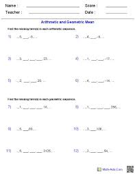 Algebra 2 Worksheets Sequences And Series Worksheets Arithmetic Sequences Geometric Mean Geometric Sequences