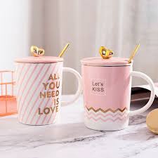 Pink Life Cute Ceramic Mug With Lid Spoon Milk Coffee Mug Girls Lovers Cups Unbranded Ceramic Mug With Lid Mugs Coffee Mugs
